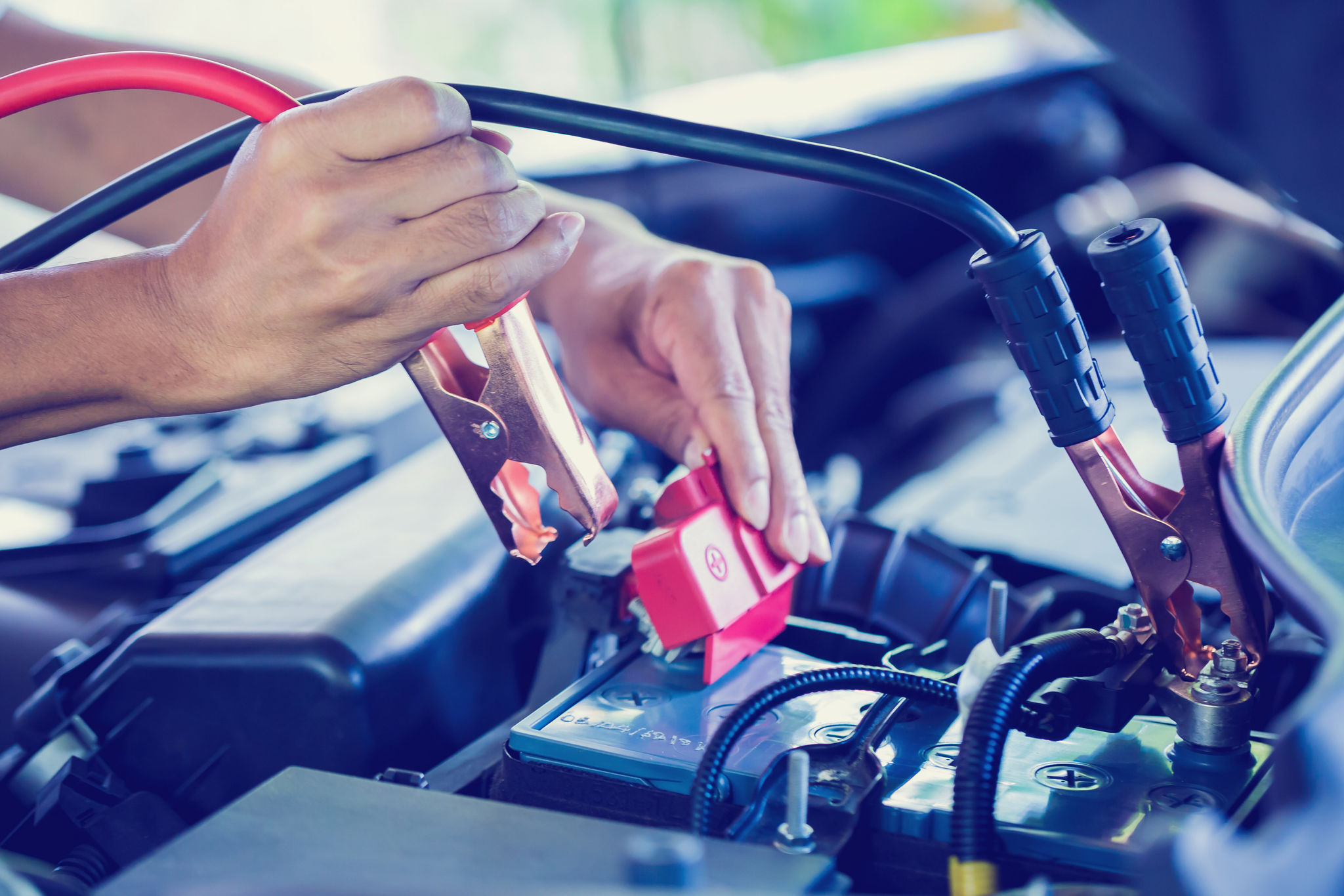 Red and black battery jumper cables.